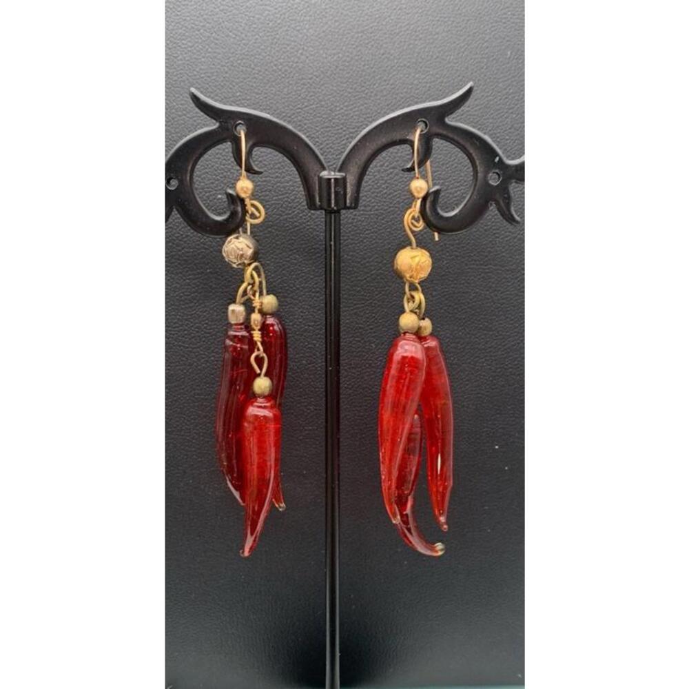 Red Chili Peppers Art Glass Pierced Earrings